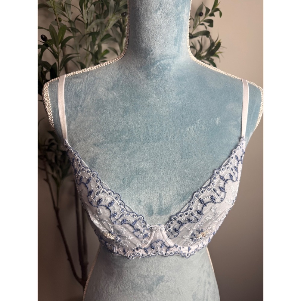 Cosabella Floral Embroidered Sheer Mesh Underwire Bra Blue White Scalloped 34C - Picture 7 of 11